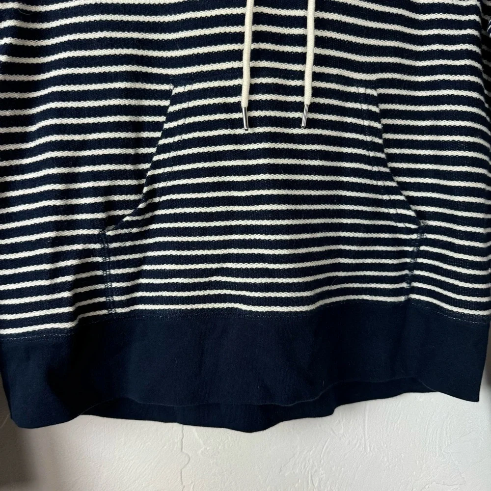 J Crew Hoodie Pullover Sweatshirt Sweater Striped Print Navy Blue Ivory Terry - Picture 3 of 9